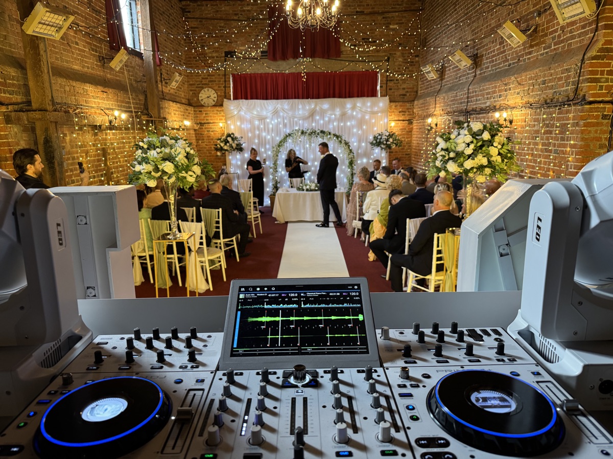 Behind the decks at wedding ceremony
